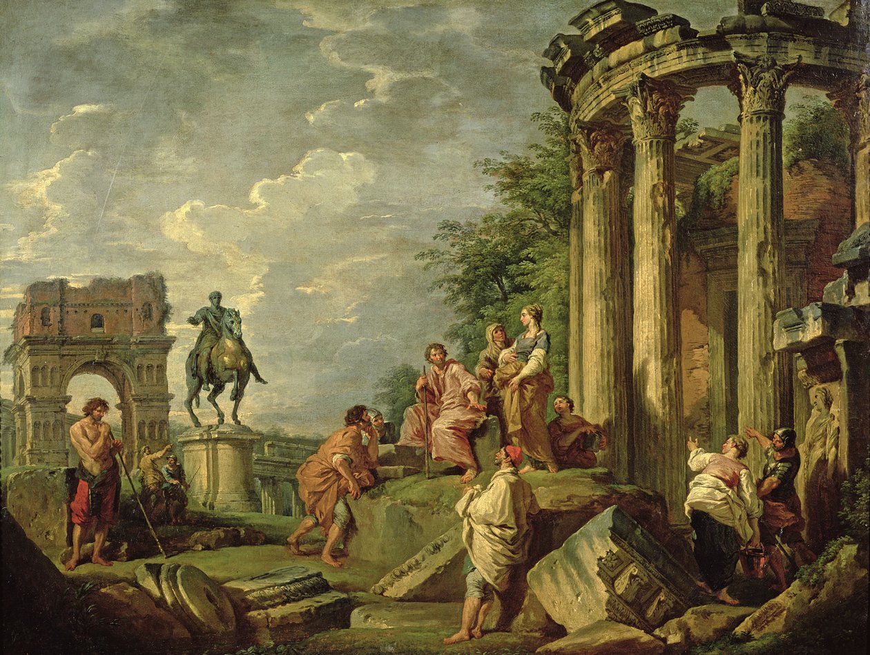 Rolníci mezi římskými ruinami, 1743 od Giovanni Paolo Pannini