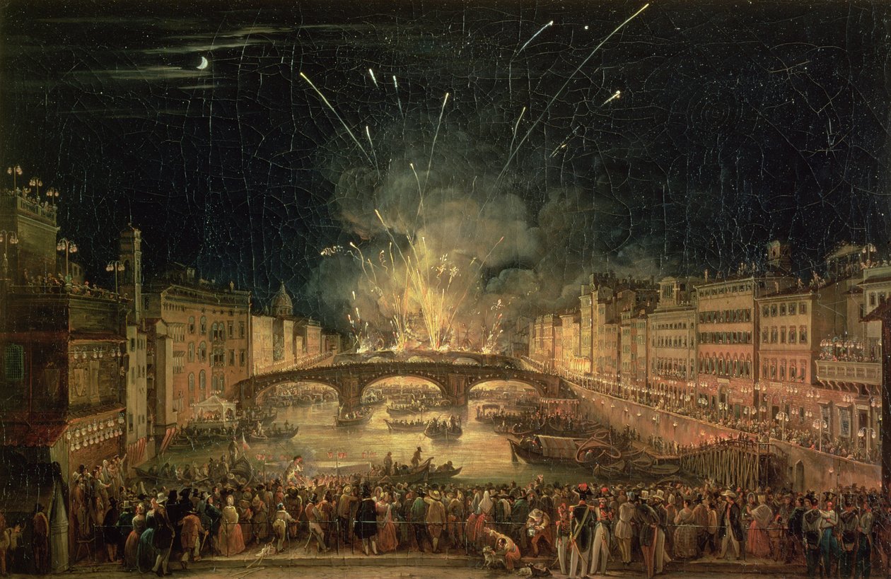 Ohňostroj nad řekou Arno od Giovanni Signorini