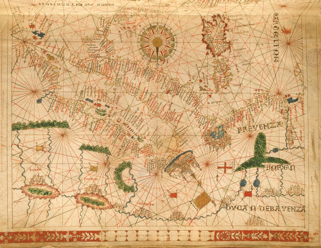 Provence a Itálie, z námořního atlasu, 1520 (inkoust na pergamenu) (detail z 330915) od Giovanni Xenodocus da Corfu