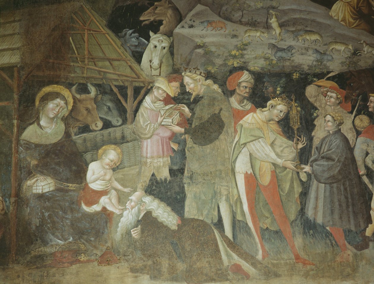 Betlém z cyklu Putování tří králů, kaple Bolognini, freska kolem roku 1420 od Giovanni da Modena