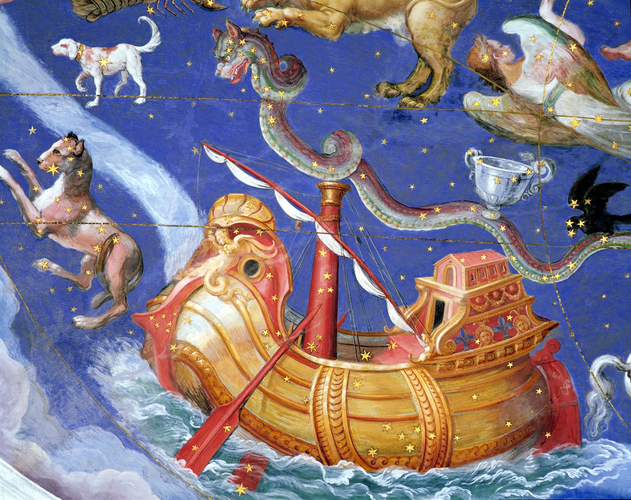 Výjev zvěrokruhu včetně galeony, detail z klenby "Sala del Mappamondo" (Síně map světa), cca 1574-5 od Giovanni de Vecchi