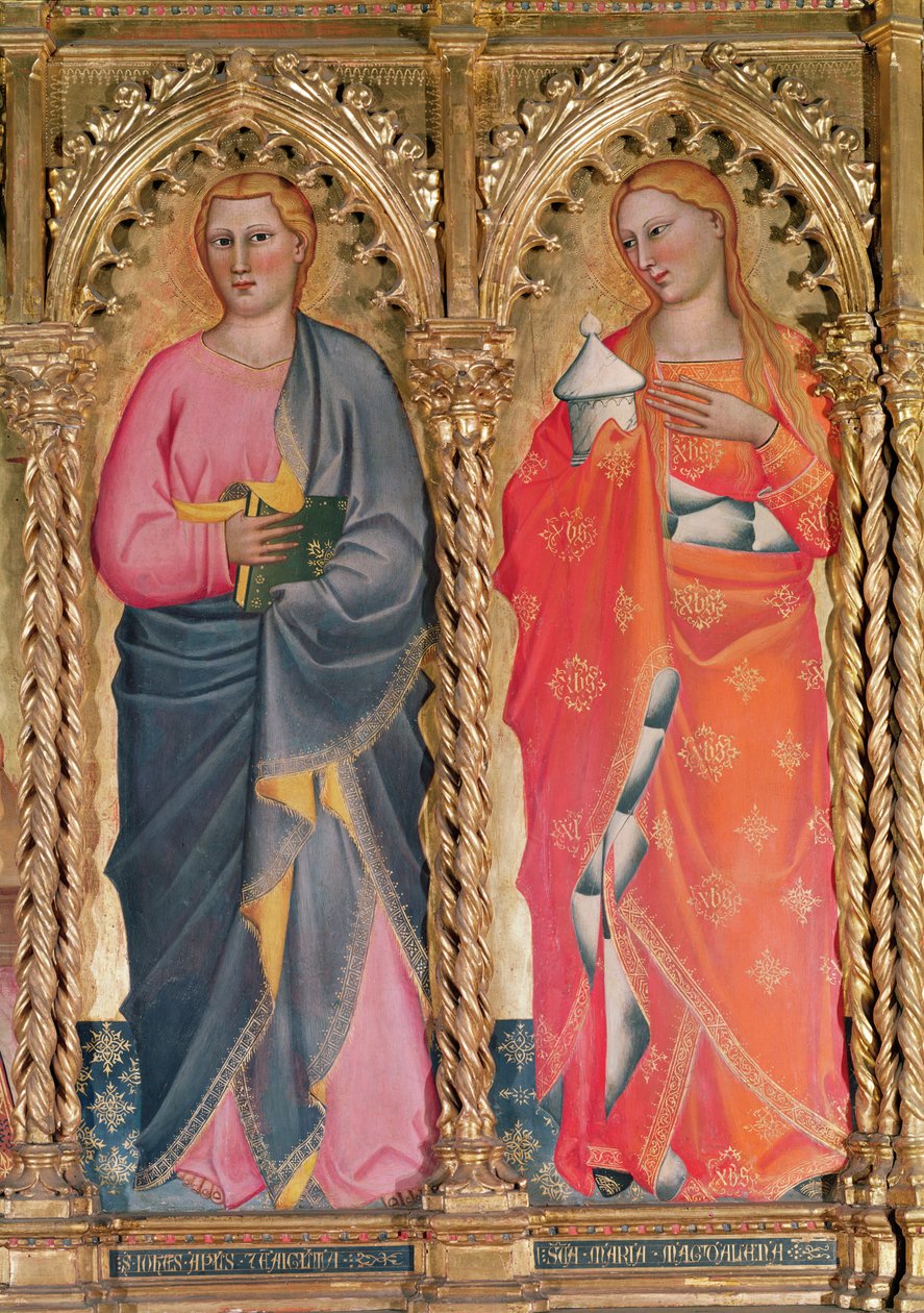 Svatý Jan a sv. Máří Magdalena, detail z Panny a Dítě trůnící obklopené svatými (tempera na panelu) (viz také 438871) od Giovanni del Biondo dal Casentino