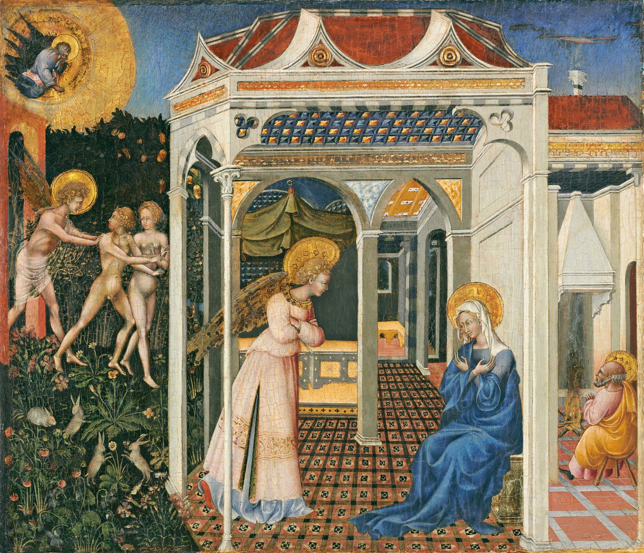 Zvěstování a vyhnání z ráje, c. 1435 (teplota na panelu) od Giovanni di Paolo