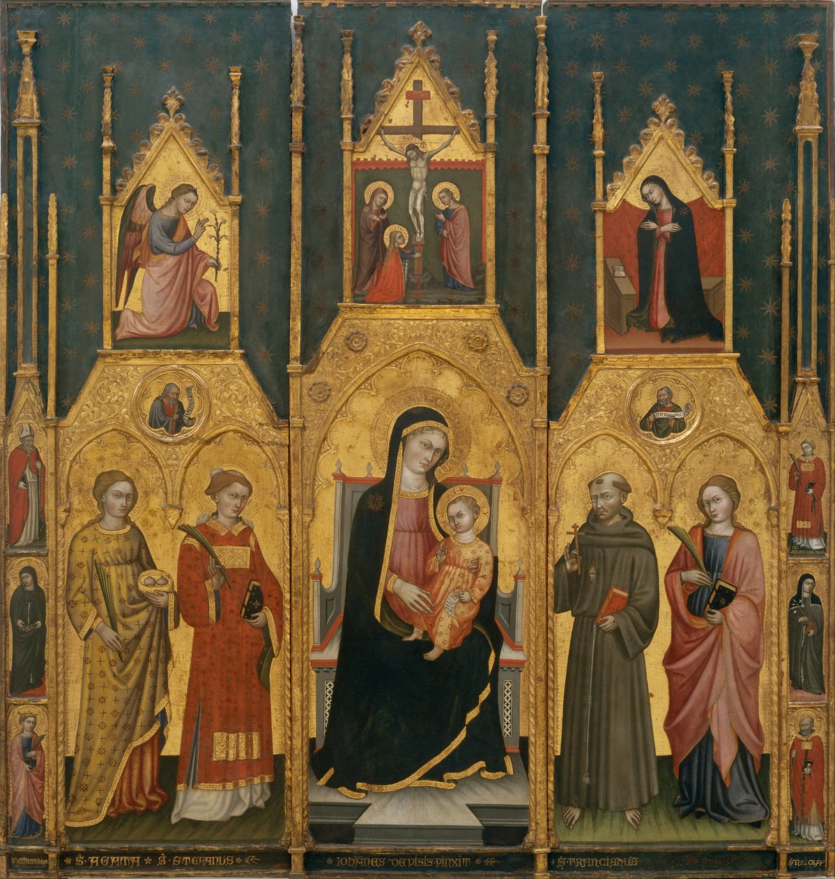Oltářní obraz Panny Marie se svatými Agátou, Štěpánem, Františkem a mučedníkem od Giovanni di Pietro da Pisa