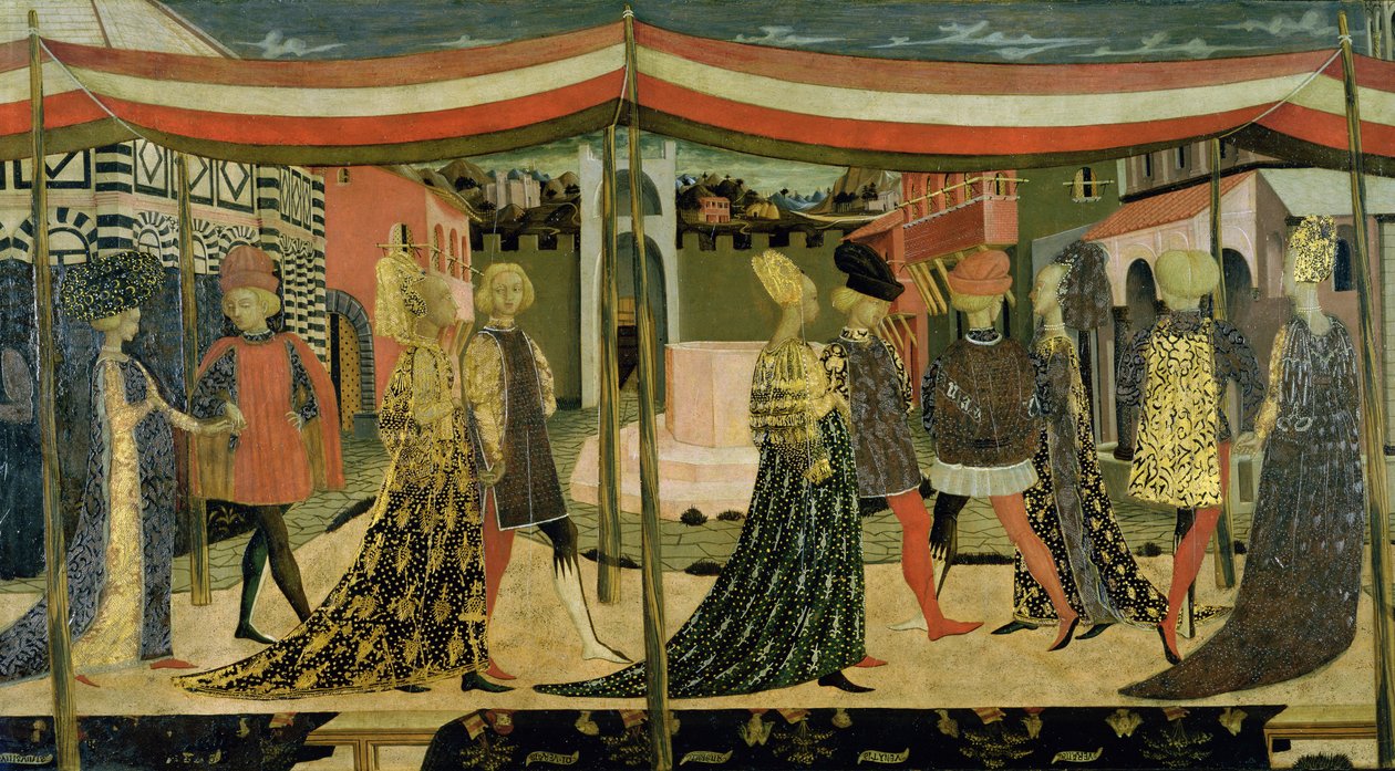 Středový panel Adimari Cassone, cca 1450 tempera na detail panelu 254001 od Giovanni di Ser Giovanni