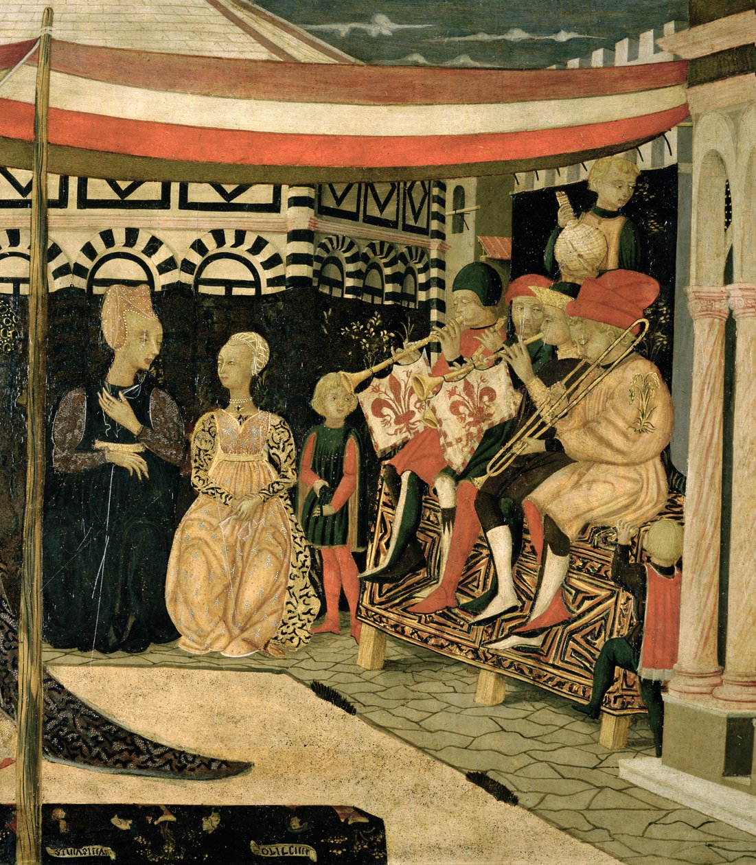 Levý panel Adimari Cassone, cca 1450 tempera na detail panelu 254001 od Giovanni di Ser Giovanni