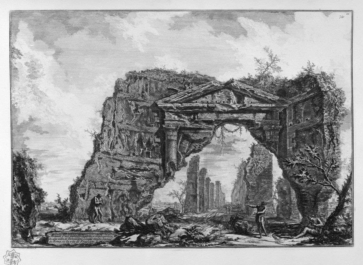 Pozůstatky krytého sloupoví nebo kryptoporticus ve vile Domitian (Castel Gandolfo?) Pět mil od Říma na Via di Frascati od Giovanni Battista Piranesi