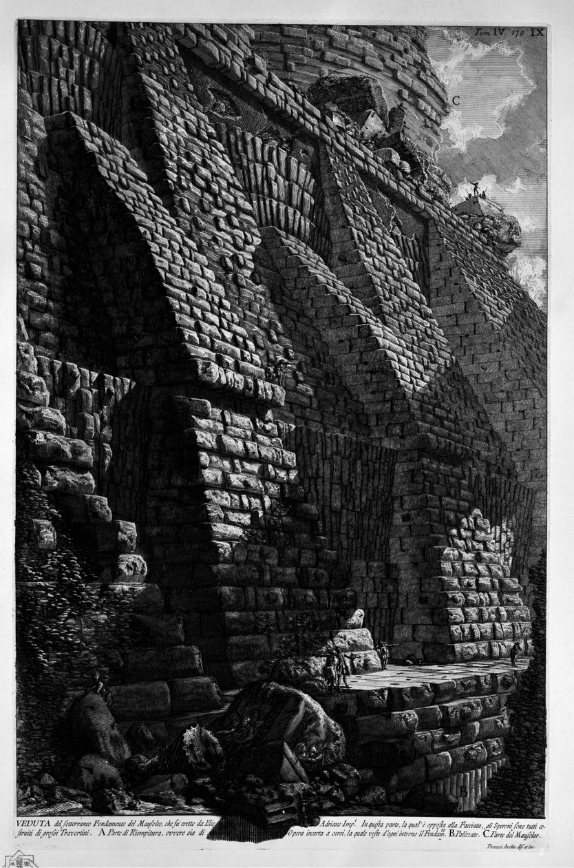 Mauzoleum Hadriána od Giovanni Battista Piranesi