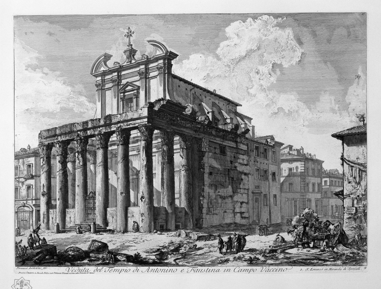 Pohled na chrám Antonina a Faustiny v Campo Vaccino od Giovanni Battista Piranesi