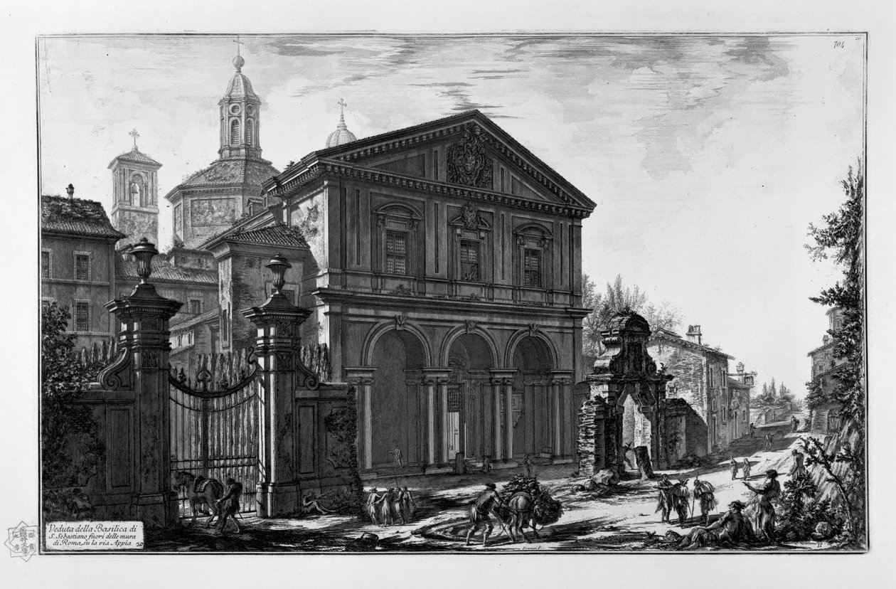 Pohled na baziliku San Sebastiano za hradbami Říma, na Via Appia od Giovanni Battista Piranesi