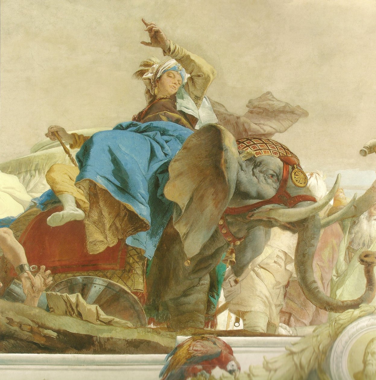 Stropní freska na schodišti rezidence Würzburg, detail od Giovanni Battista Tiepolo