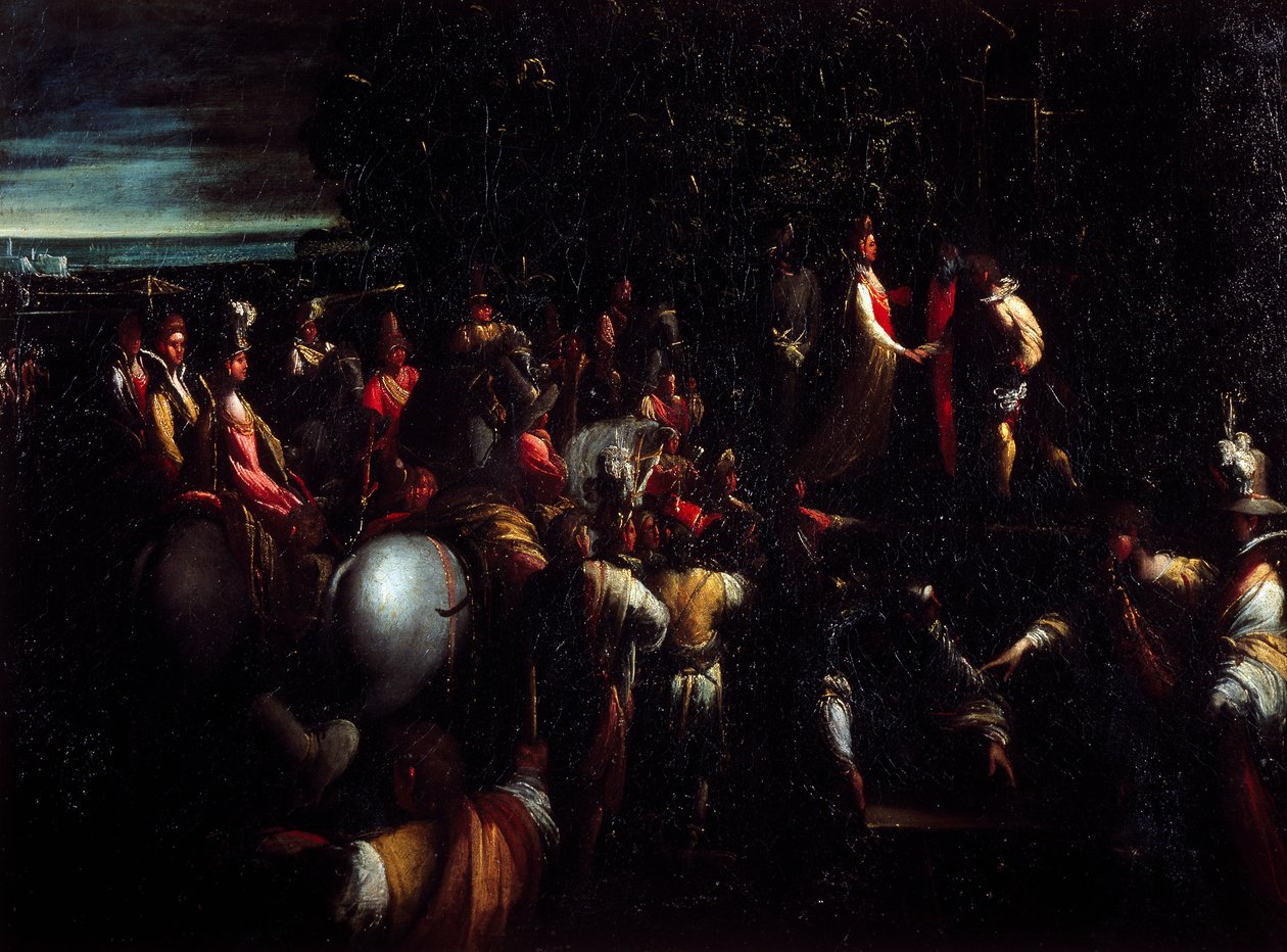 Scéna z bajky, Giovanni Andrea Donducci známý jako Mastelletta (1575-1655), olej na plátně od Giovanni (1575 1655) Donducci