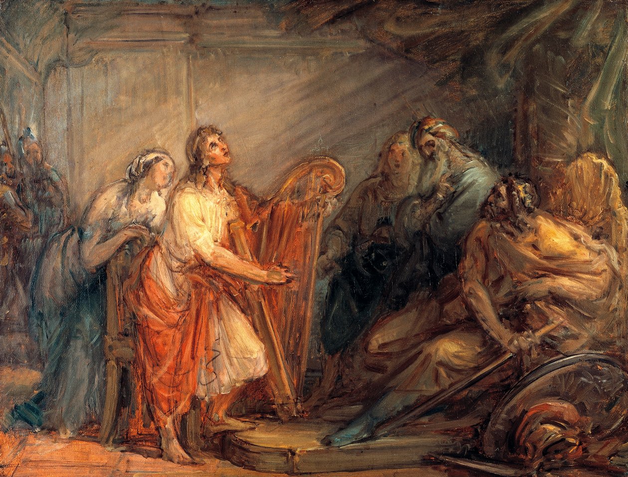 David uklidnil Saula zvukem harfy od Giovanni Carnovali