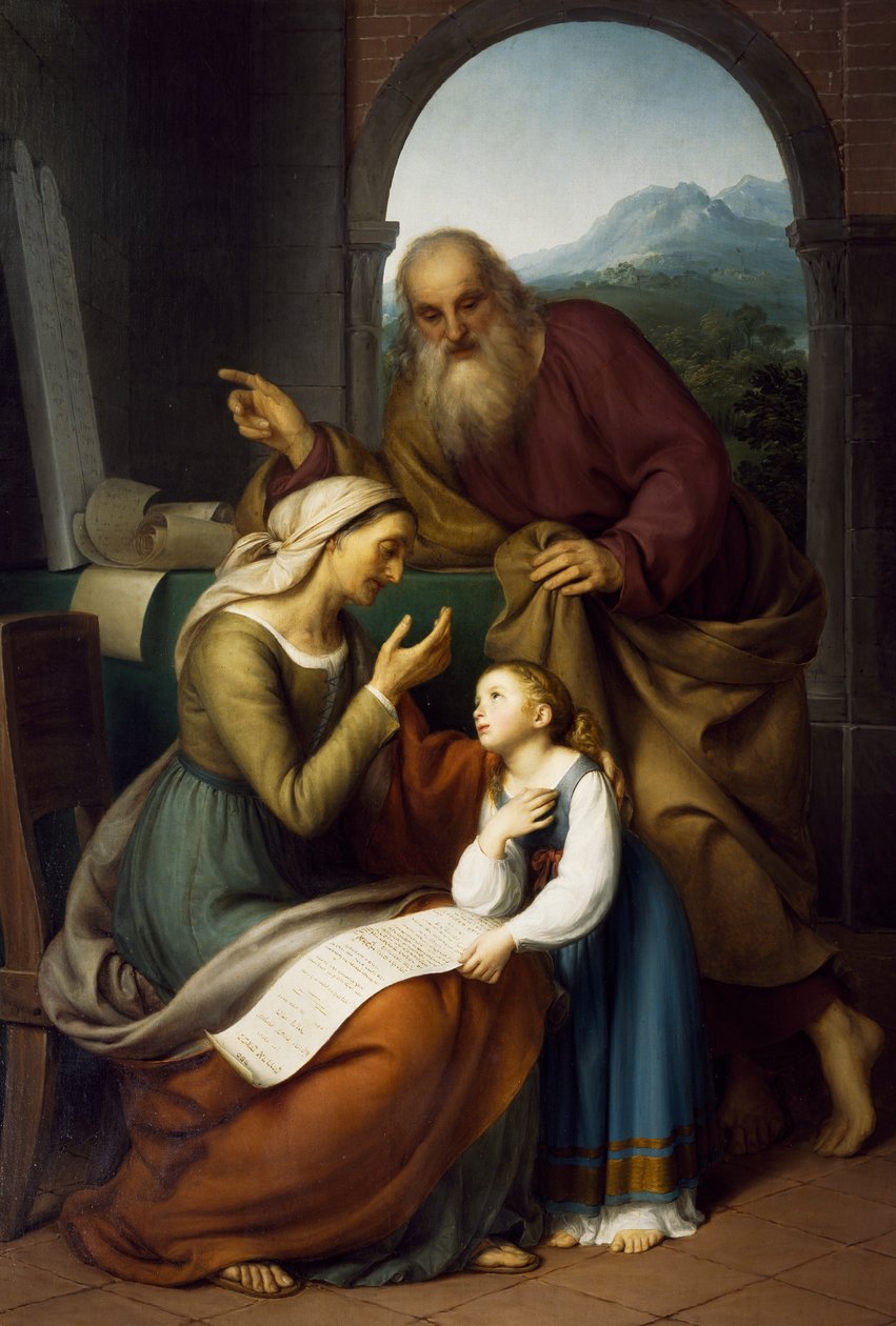 Výchova Panny Marie, Giovanni Carnovali (1804-1873), olej na plátně, 205x140 cm. Farní kostel svatého Bartoloměje, Almenno. Itálie od Giovanni Carnovali