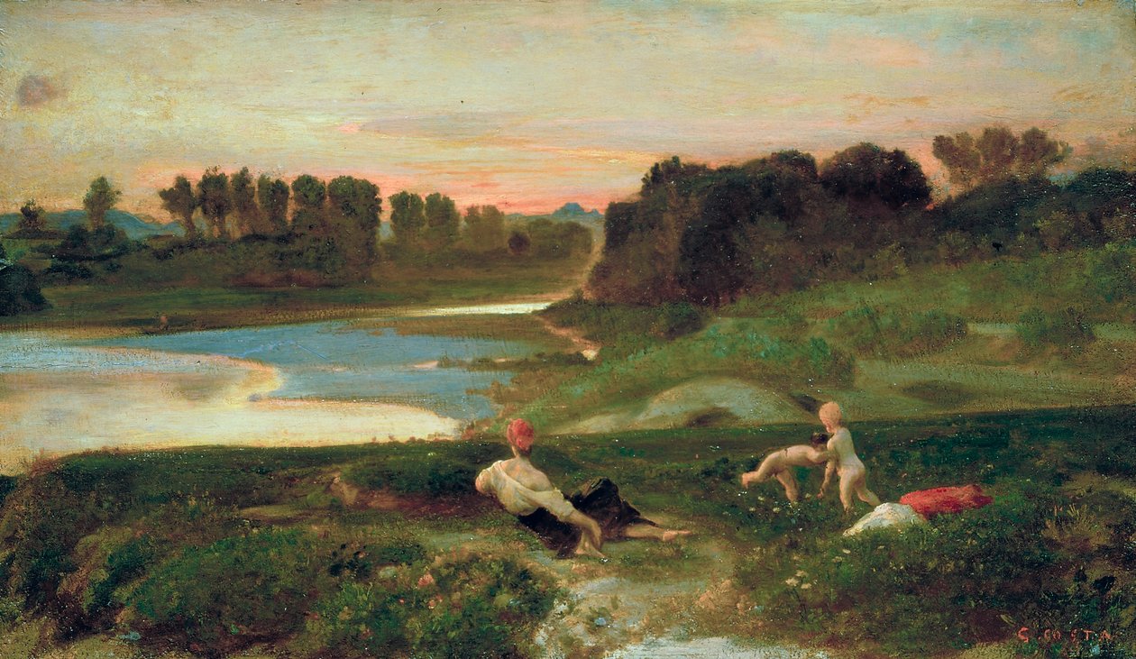 Odpoledne na Kaskádě, asi 1859-69 (olej na desce) od Giovanni (1826 1903) Costa