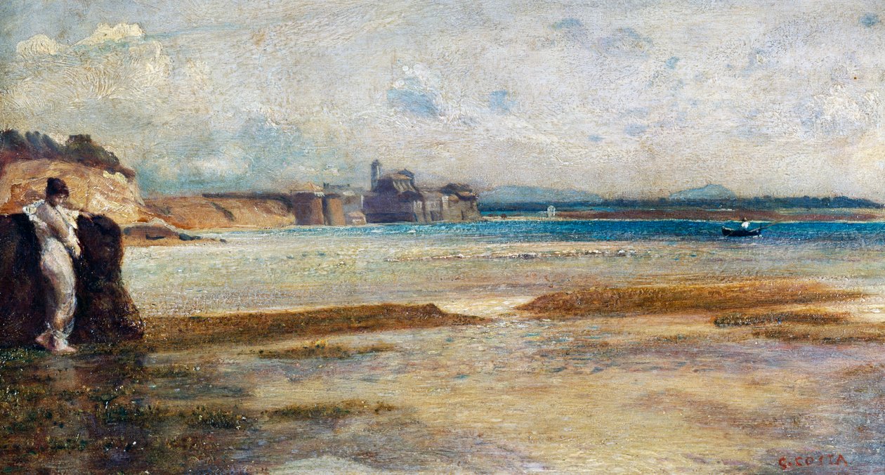 Zapadající měsíc v Tyrhénském moři, obraz od Nino Costy (1826-1903), Itálie od Giovanni Costa