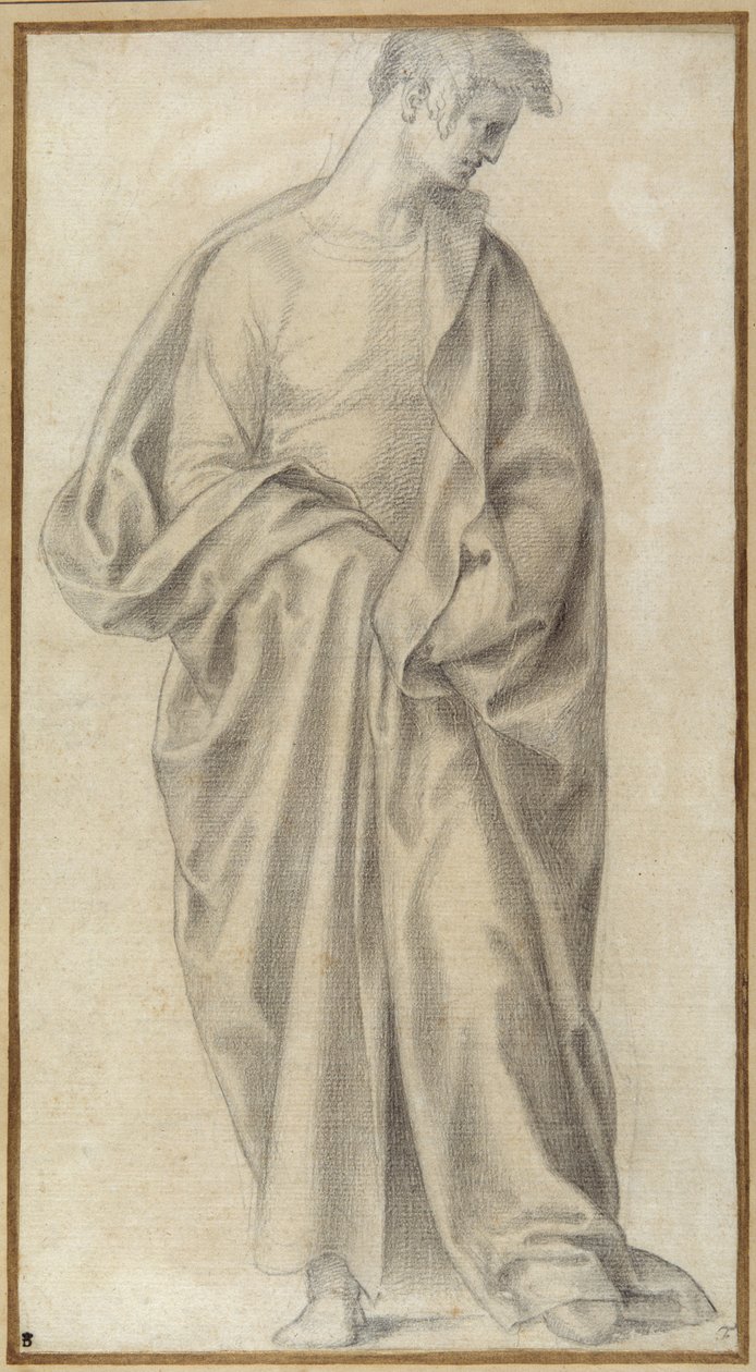 Silně zahalená mládež (černá křída na bílém papíře) od Giovanni (attr. to) Bandini