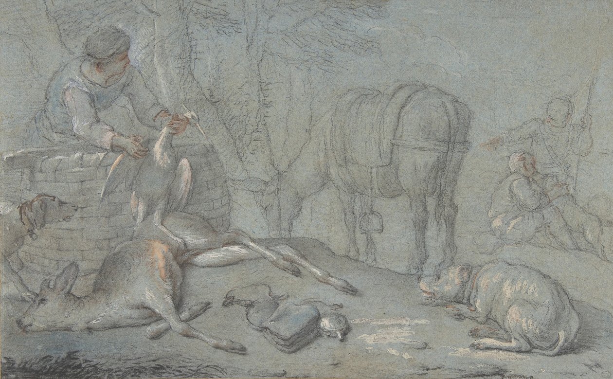 Lovci s mrtvou zvěří v krajině, 1600-1800. od Giovanni Agostino Cassana