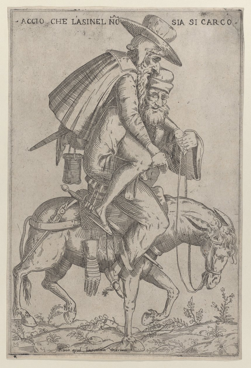 Karikatura se dvěma muži na mezku, 1575-99. od Giovanni Ambrogio Brambilla