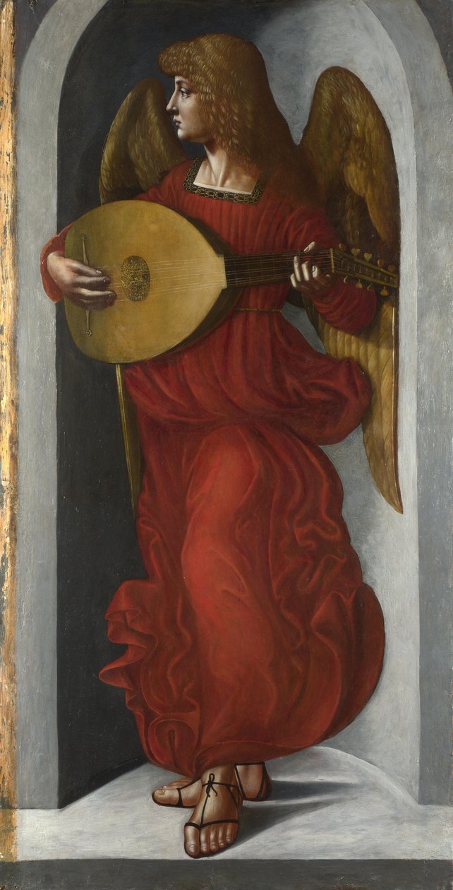 Anděl v červeném s loutnou, c. 1490-1499 od Giovanni Ambrogio de Predis