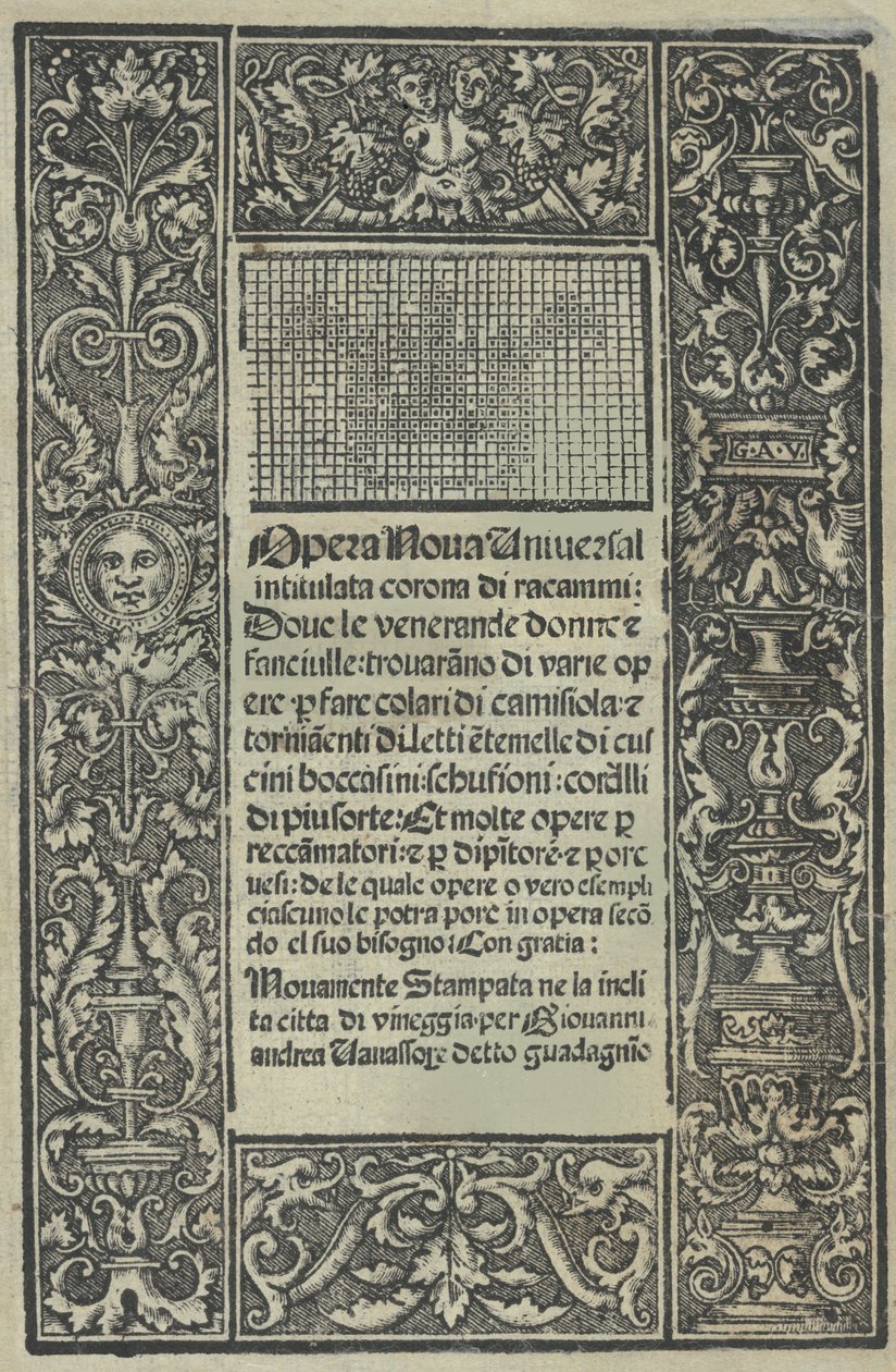 Opera Nova Universali s názvem Corona di racammi, titulní strana recto, [1530]. od Giovanni Andrea Vavassore