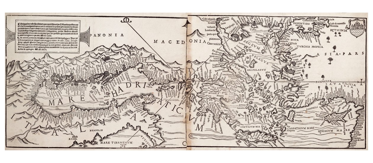 Vavassorova mapa Středozemního moře, která je považována za nejstarší dochovanou tištěnou mapu. od Giovanni Andrea Vavassore