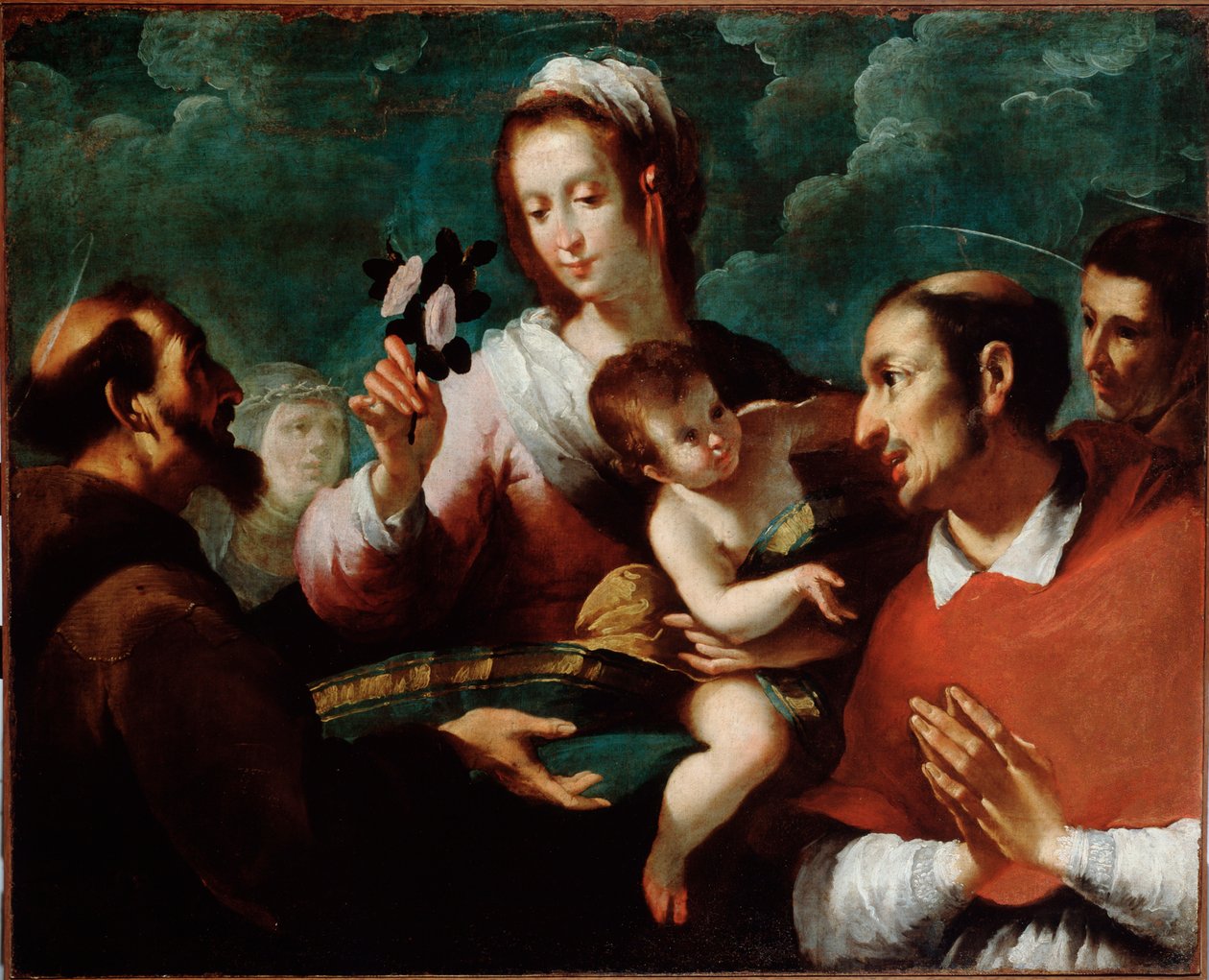 Panna a dítě s Karlem Boromejským (Panna a dítě se sv. Carlem Boromejským) Obraz Giovanni Andrea de Ferrari (asi 1598-1669) Genes, Musei di Strada Nuova (ex Palazzo Bianco) od Giovanni Andrea di Ferrari