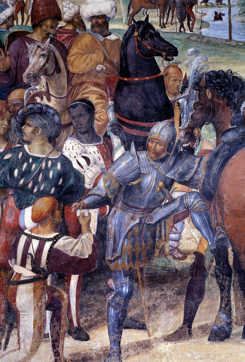 Jak Benedikt předpovídá zničení Monte Cassina (Svatý Benedikt předpovídá zničení Monte Cassina) Detail - freska ambitu od Antonia Bazzi dit il Sodoma (1477 - 1549) vyprávějící o životě svatého Benedikta z Nursie (480 - 567) fou od Giovanni Antonio Bazzi Sodoma
