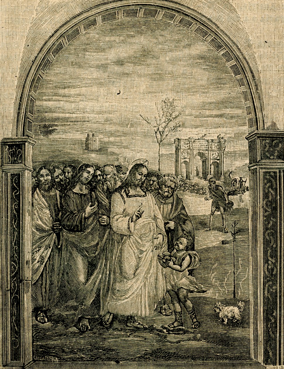 Násobení bochníků a ryb, freska Sodoma (1477-1549), refektář Sant