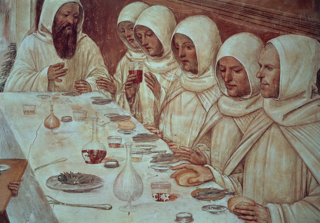 Svatý Benedikt získal dostatek mouky a nakrmil mnichy, detail ze života svatého Benedikta od Giovanni Antonio Bazzi Sodoma