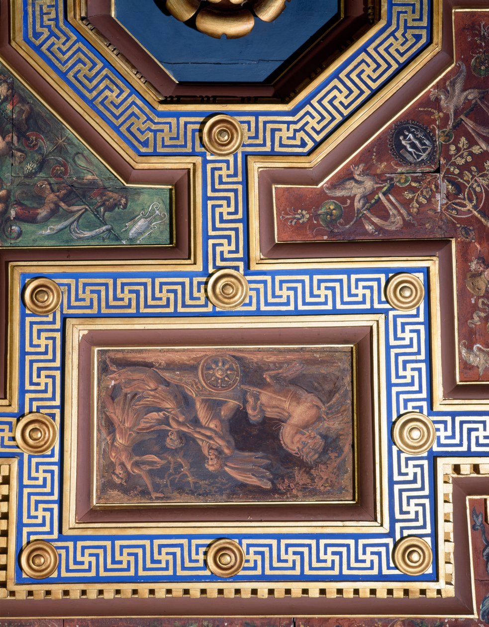 Sala delle Nozze di Alessandro e Rossana Síň svatby Alexandra Velikého 356-323 př.nl a Roxanne detail výzdoby stropu, freska kolem roku 1513 od Giovanni Antonio Bazzi Sodoma
