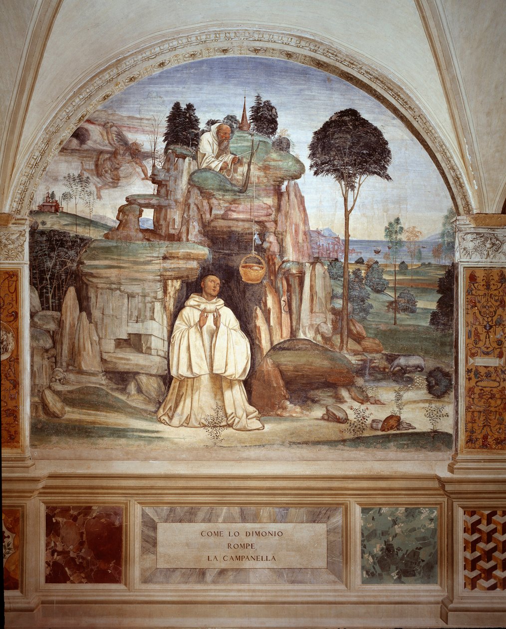 Démon rozbije zvon - Démon rozbije zvonovou fresku kláštera od Antonia Bazzi dit il Sodoma (1477 - 1549) vyprávějící o životě svatého Benedikta z Nursie (480 - 567), zakladatele benediktinského řádu 1503 - 1508 opatství z Monte Olivet od Giovanni Antonio Bazzi Sodoma