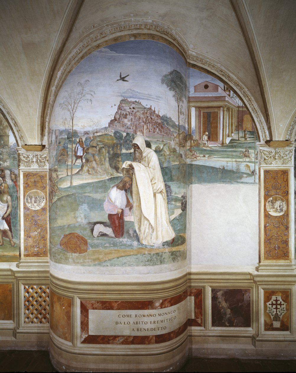 Mnich Romano dává Benediktovi hábit poustevníka od Giovanni Antonio Bazzi Sodoma