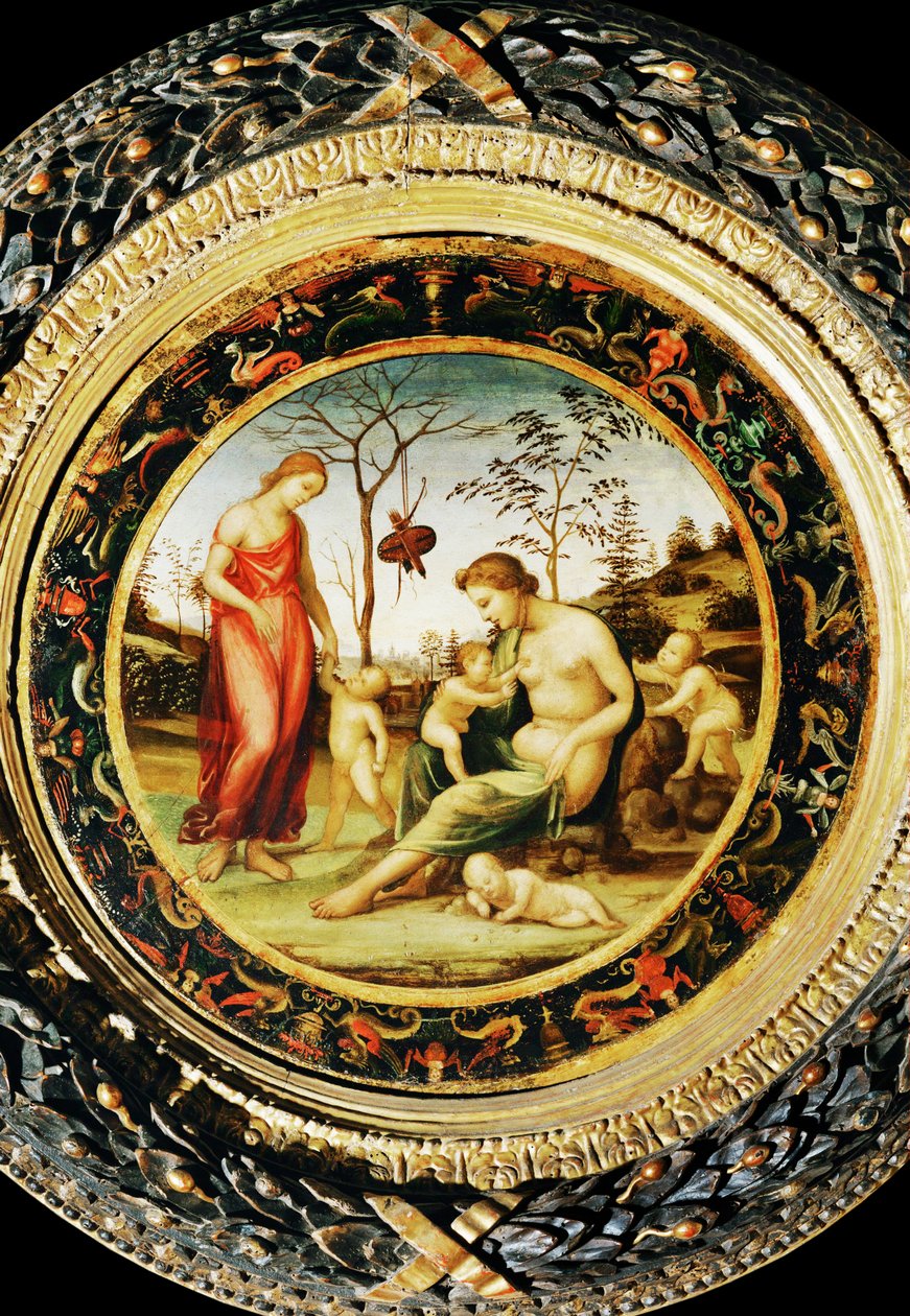 Venuše terrestre s Erosem a Venuše celeste s Anterem a dvěma amorky... od Giovanni Antonio Bazzi Sodoma