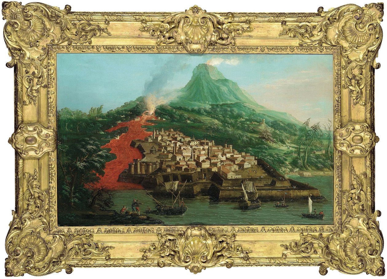 Sopečný ostrov s přístavem a lodní dopravou od Giovanni Antonio Canal