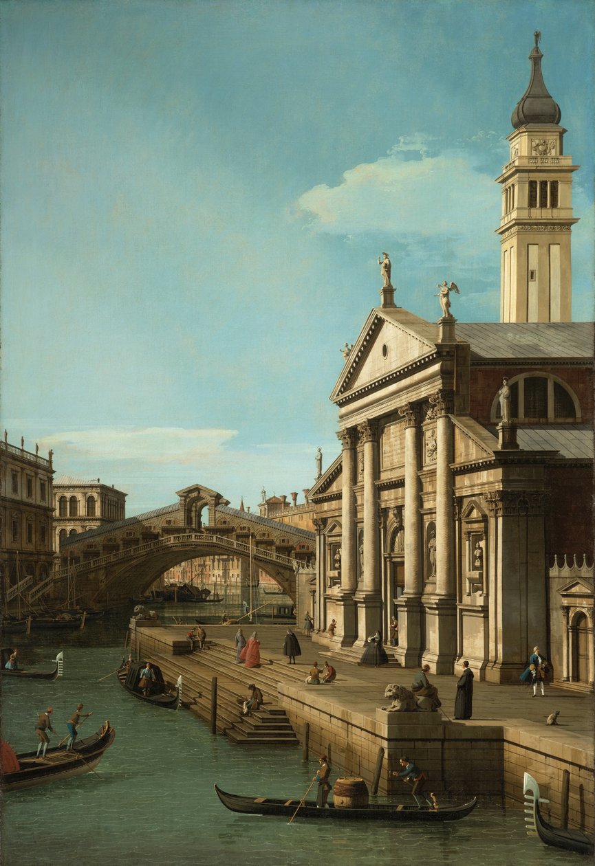 Capriccio: Most Rialto a kostel S. Giorgio Maggiore, kolem roku 1750 od Giovanni Antonio Canal