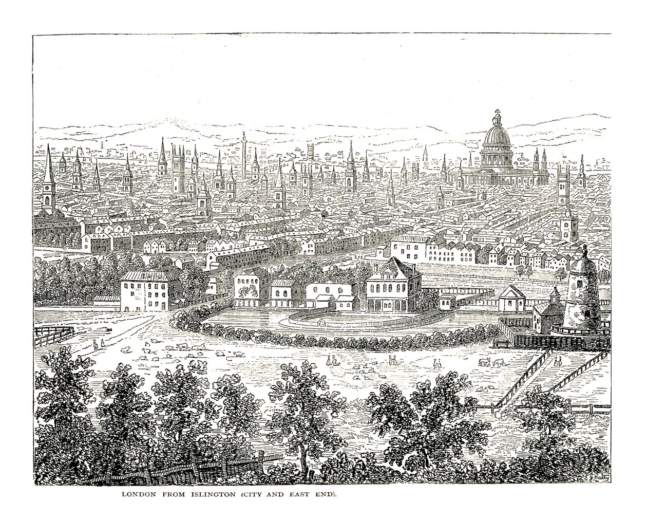 Londýn z Islington City a East End. Z pohledu Canalettiho, publikoval 1753 od Giovanni Antonio Canal