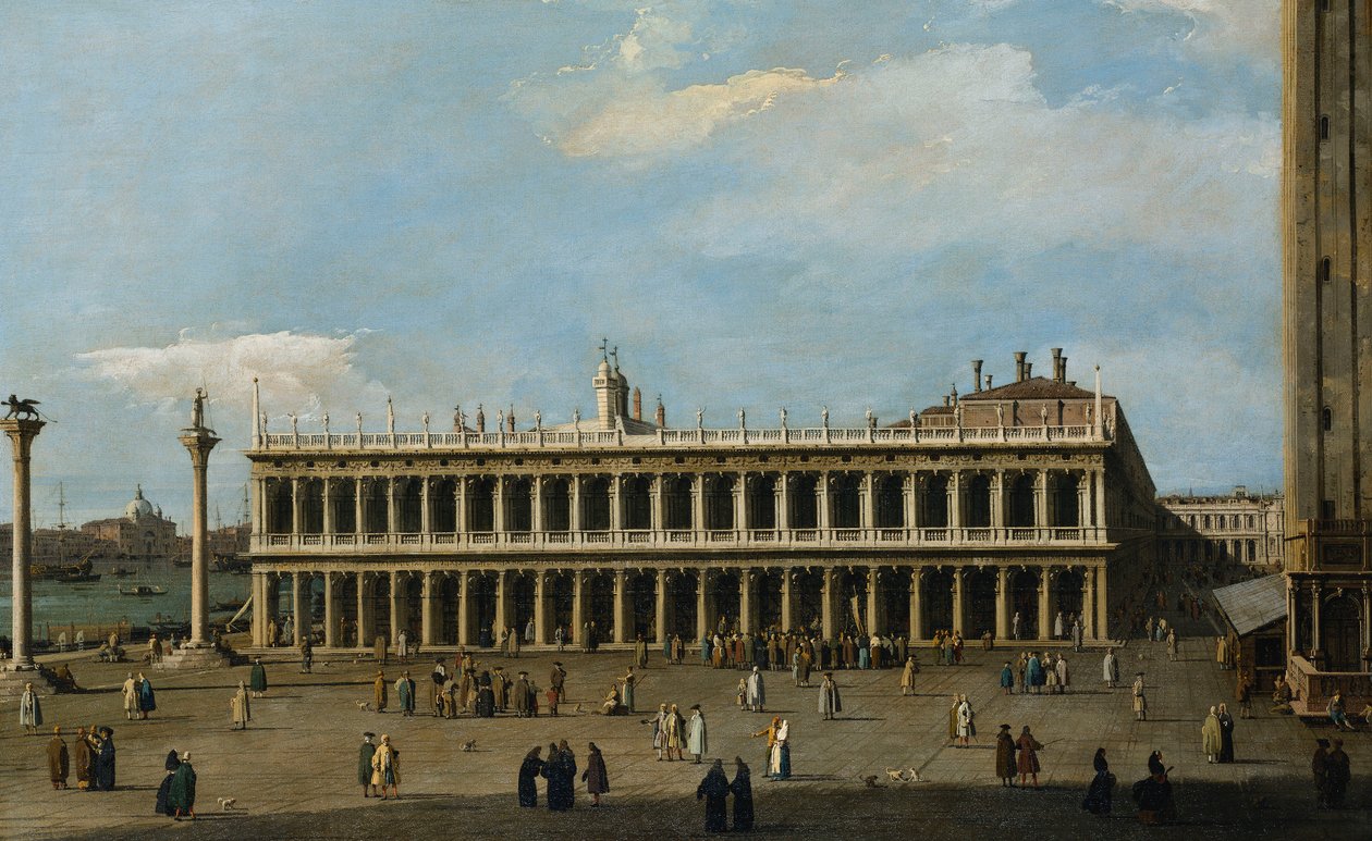 Knihovna a Piazzetta, Benátky, z Dóžecího paláce, od Giovanni Antonio Canal