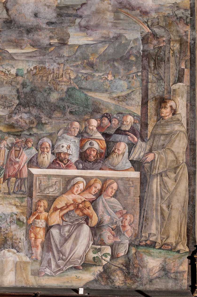 Svatý Antonín přijíždějící do Padovy, kde obnovuje mír mezi občany silou a sladkostí svého kázání, Škola svatého, detail 2196876 od Giovanni Antonio Corona