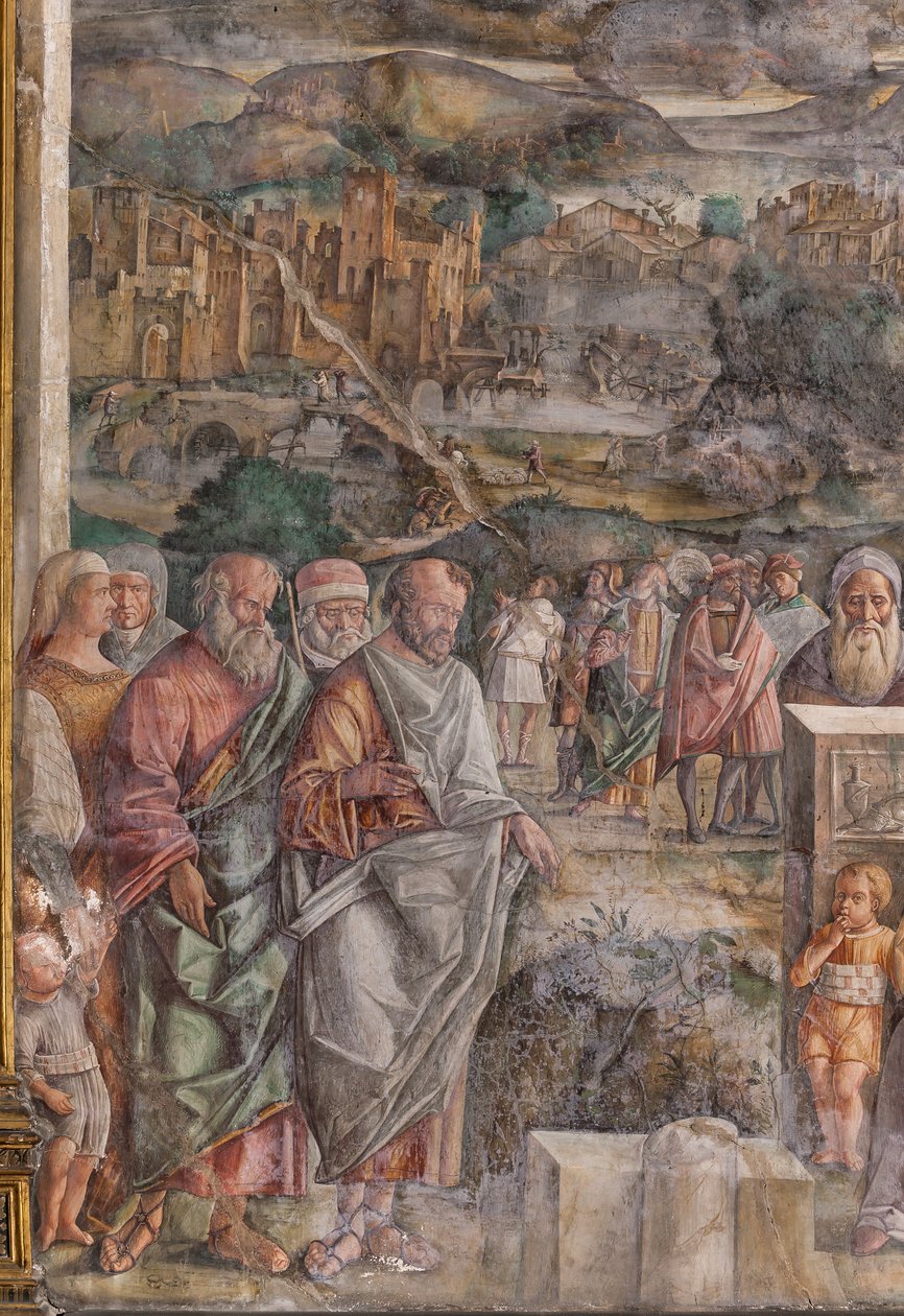 Svatý Antonín přijíždějící do Padovy, kde obnovuje mír mezi občany silou a sladkostí svého kázání, Škola svatého, detail 2196876 od Giovanni Antonio Corona