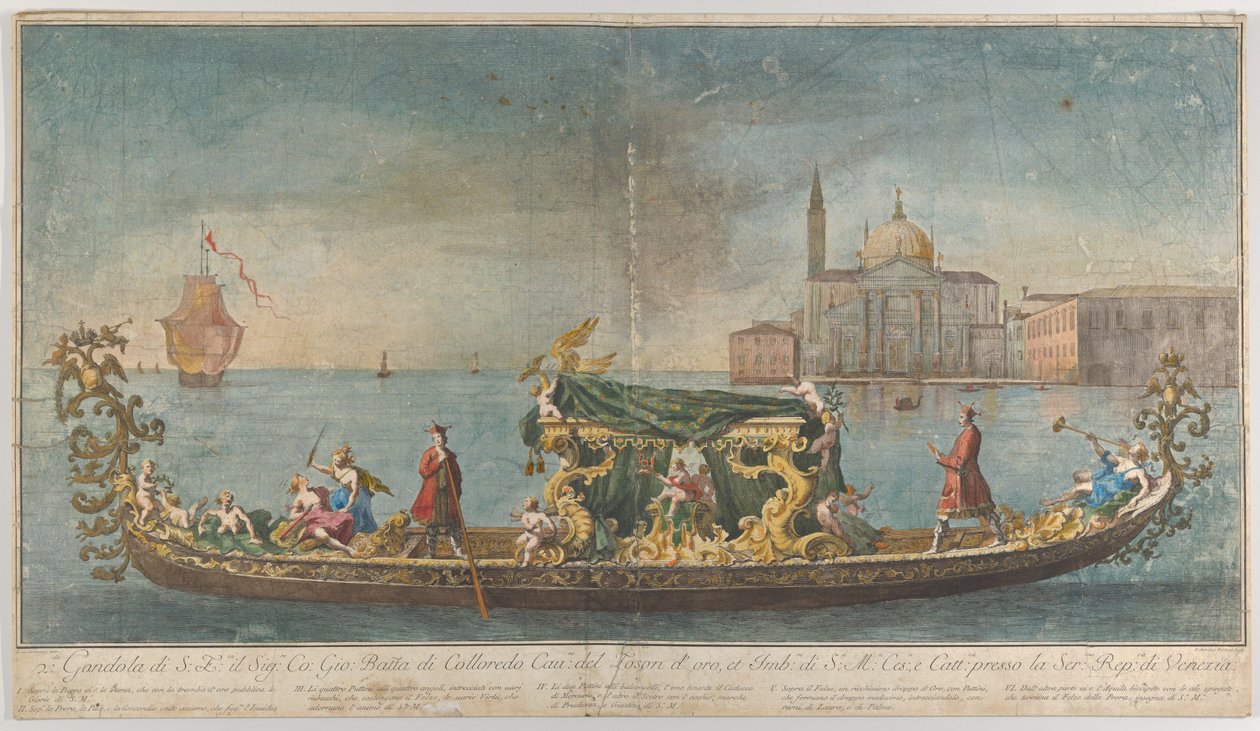 Velmi zdobená druhá gondola velvyslance Giovanniho Battisty Colloreada enterin..., 1720-30. od Giovanni Antonio Faldoni