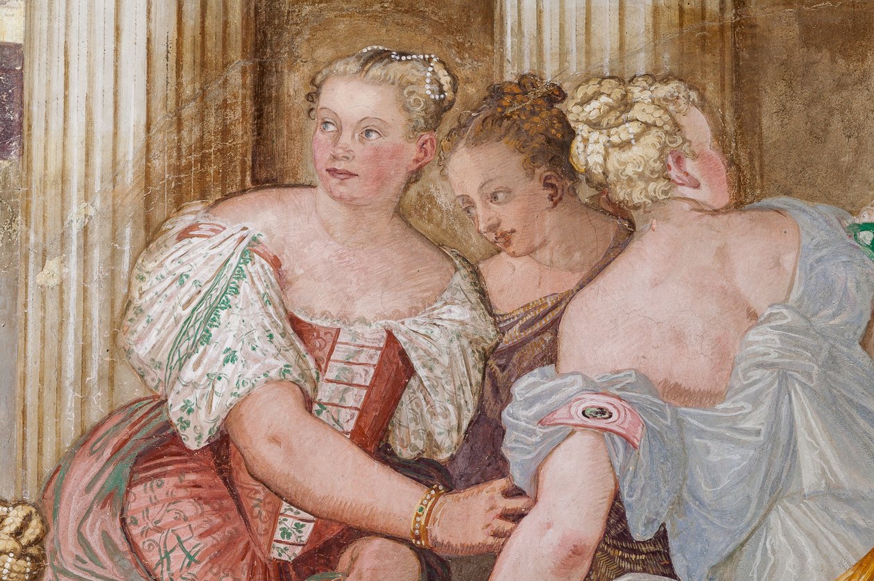 Ženská postava, detail The Clemency of Scipio, Pokoj s krbem, kolem 1560-65 (freska) od Giovanni Antonio Fasolo