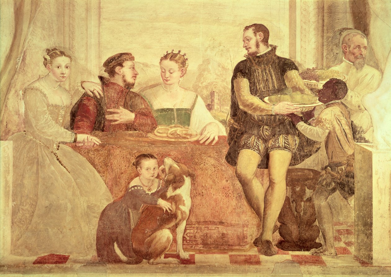 Banket, detail postav u stolu od Giovanni Antonio Fasolo