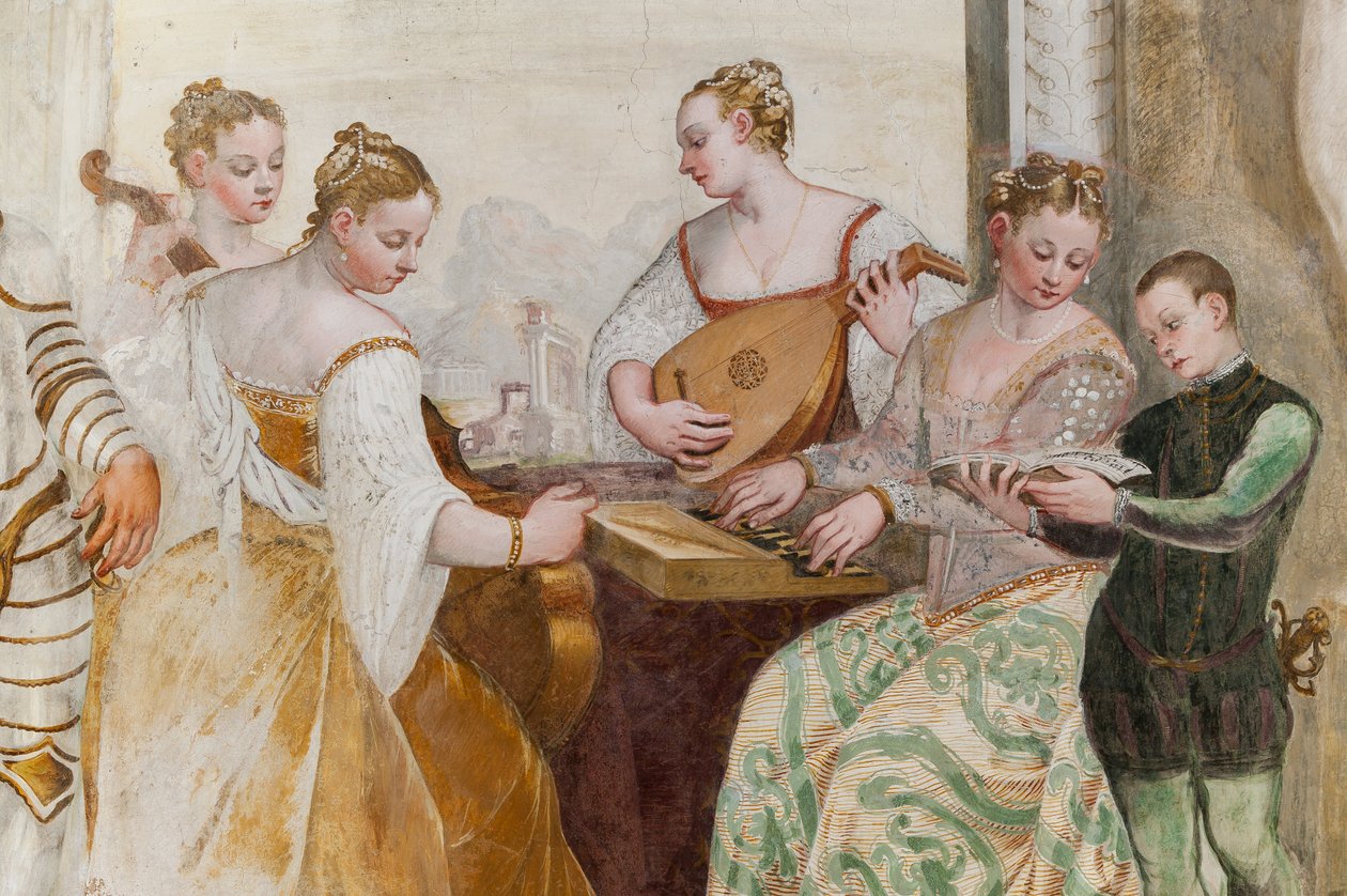 Mladý chlapec a dvorní dámy, detail koncertu, hlavní sál, cca 1570 (freska) od Giovanni Antonio Fasolo