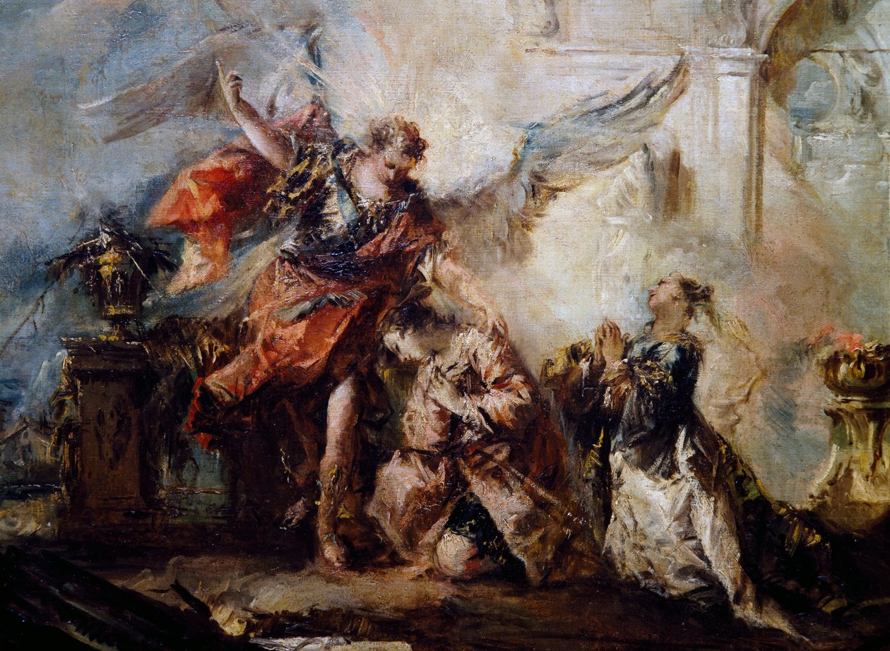 Anděl žehná Tobiášovi, detail z Tobiášovy svatby, pravá část od Giovanni Antonio Guardi