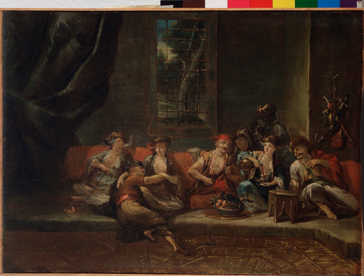 Harém, turecká scéna - olej na plátně od Giovanni Antonio Guardi