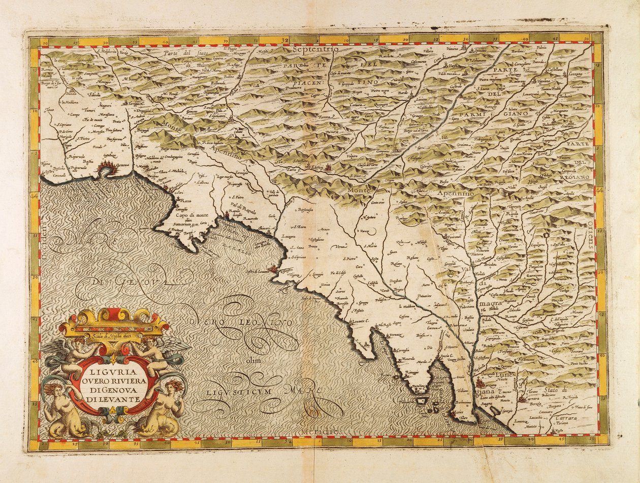 Východní Ligurie, z Atlasu Itálie od Giovanni Antonia Maginiho, mědirytina od Giovanni Antonio Magini