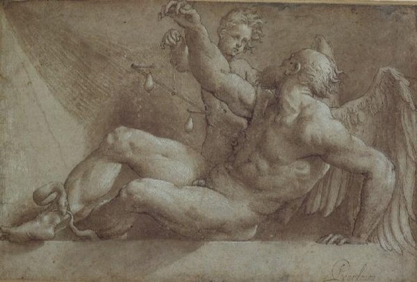 Alegorie času (kresba) od Giovanni Antonio Pordenone