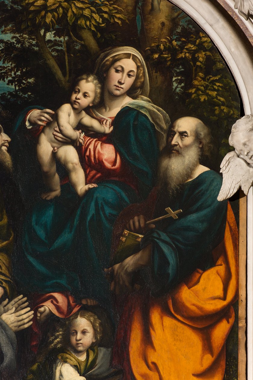 Oltář svaté Kateřiny, Madony s dítětem mezi svatými Filipem a Jakubem a dárcem Giacomem Schizzim, Il Pordenone 1522, Detail od Giovanni Antonio Pordenone