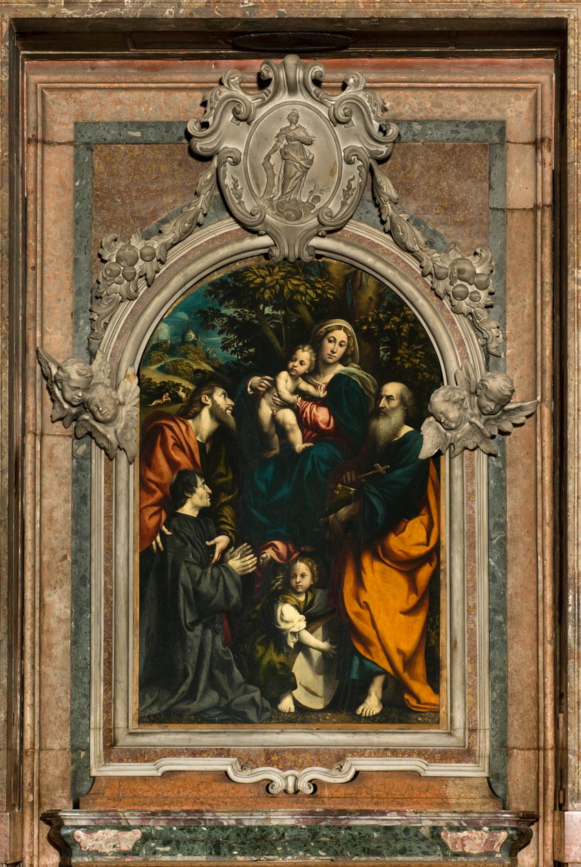 Oltář svaté Kateřiny, Madony s dítětem mezi svatými Filipem a Jakubem a dárcem Giacomem Schizzim, Il Pordenone 1522 od Giovanni Antonio Pordenone